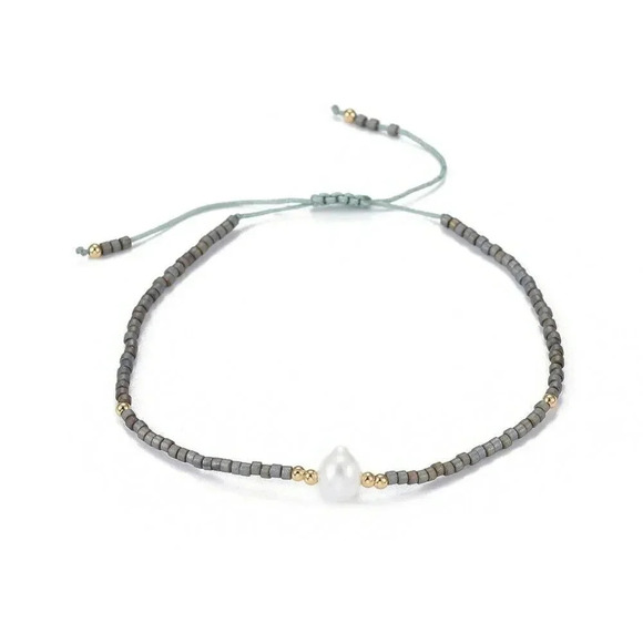 Handcrafted Real Freshwater Pearl Gray Japanese Glass Beads Bracelet - Picture 2 of 3